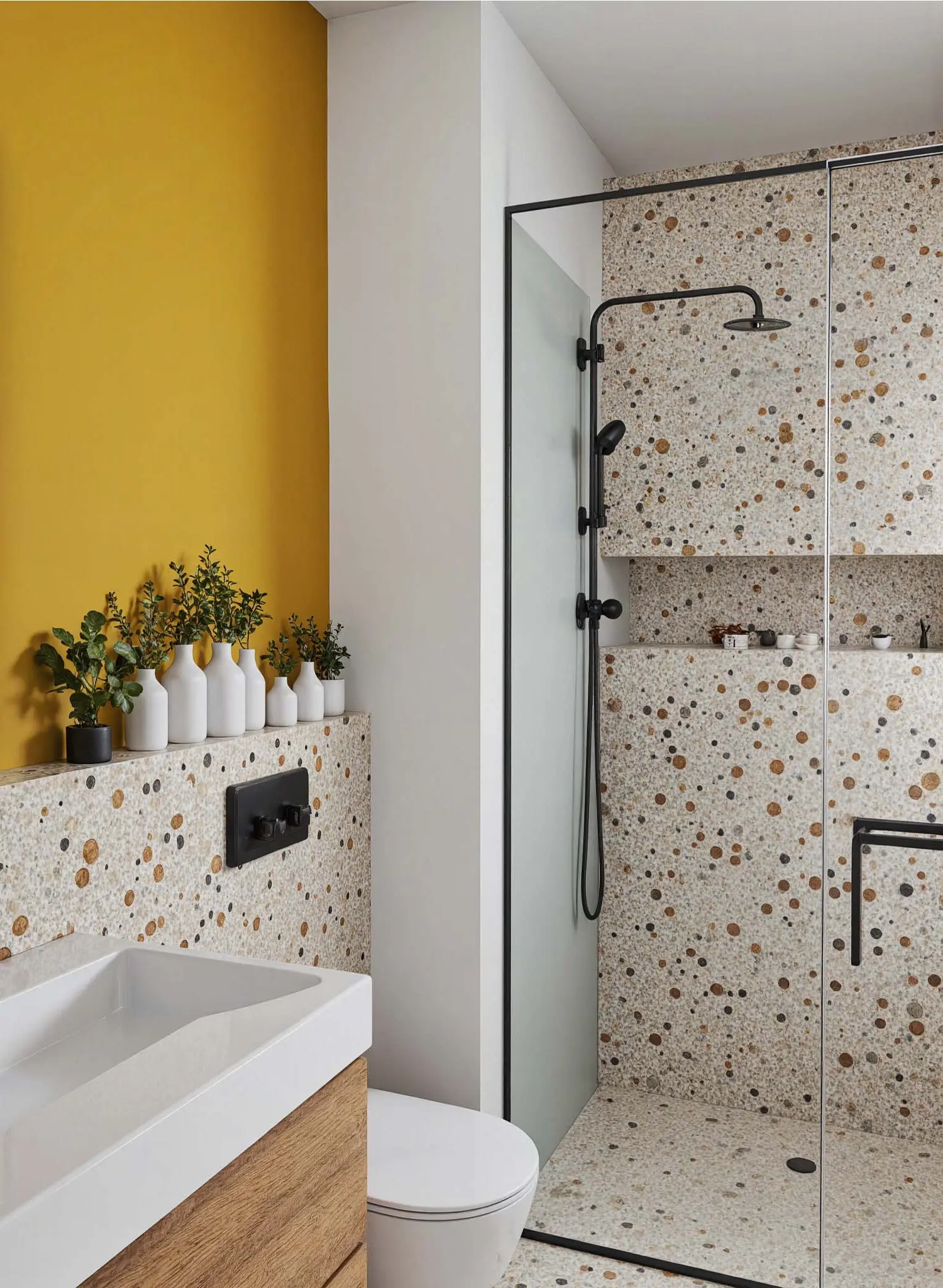 Téssera interior design vision for the bathroom material palette
